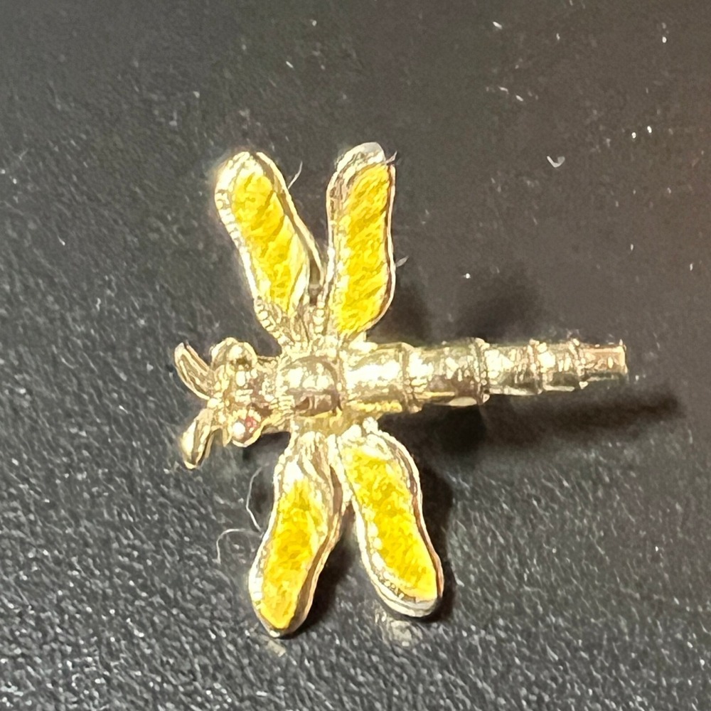 Dragonfly Brooch Gold Tone Yellow Enamel Pin